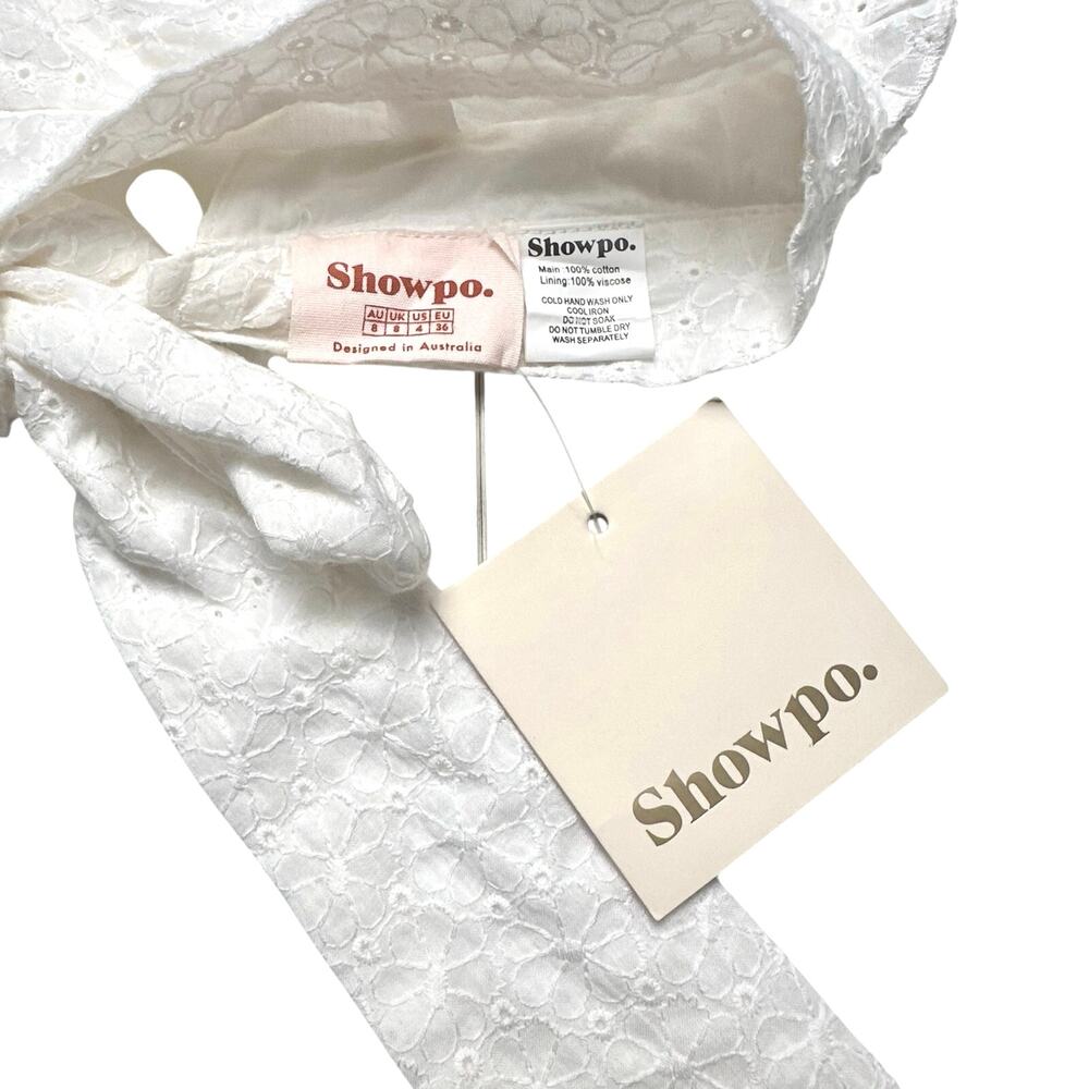 Showpo. | Women | Joselyn White Floral Eyelet Tie Back Matching Set | Size 4 - Picture 11 of 16
